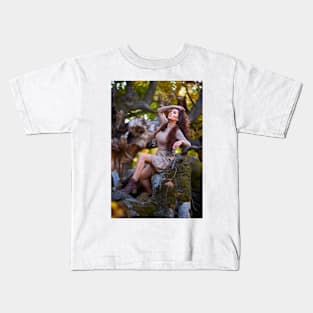 Beautiful woman posing in autumn colors Kids T-Shirt